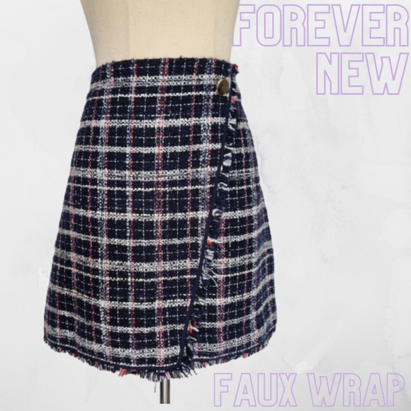 Forever New Dresses & Skirts - Forever New Multicolour Tweed Faux Wrap Mini Skirt Size 12